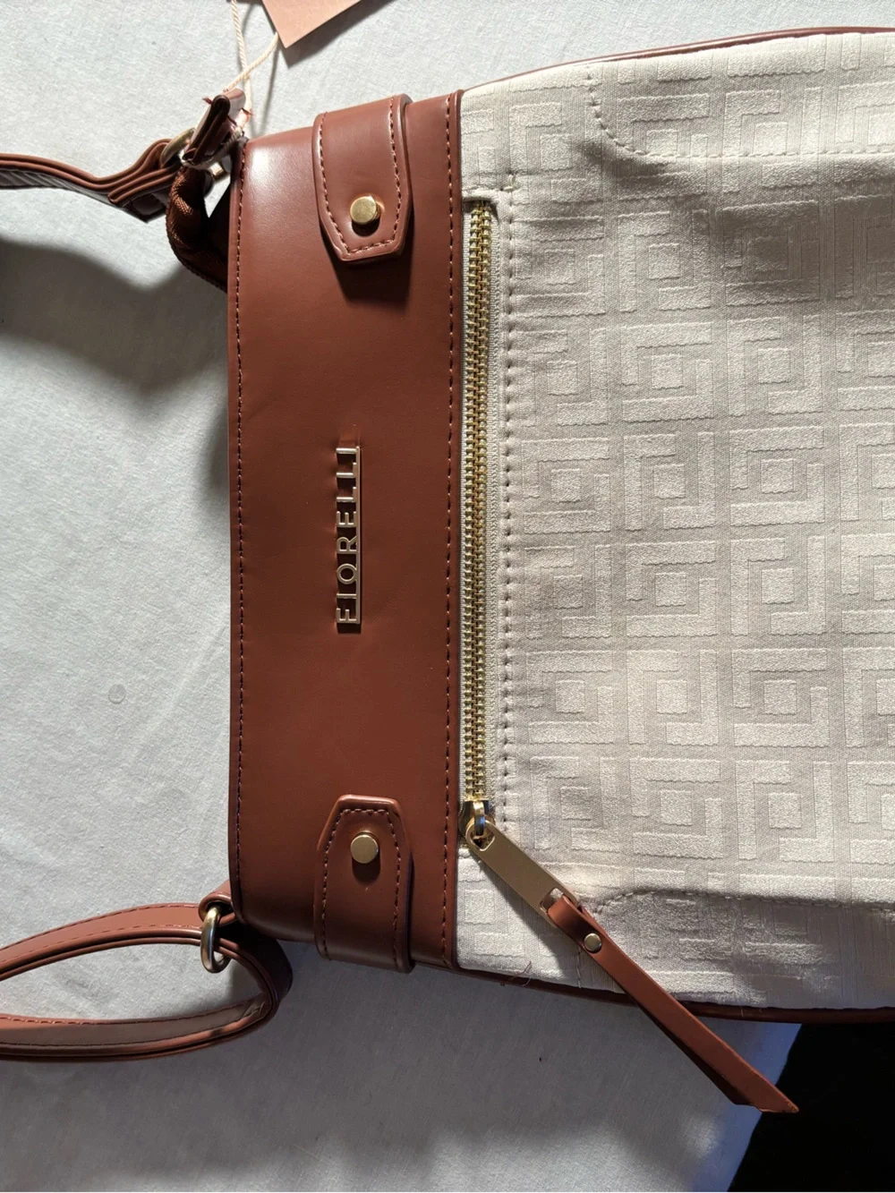 Cream and Tan Crossbody Bag